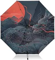 [PDZRMY] Dragon Red Sun UV Protection Travel Umbrella Compact for Rain and Sun - Auto Open and Close UPF 50+ Windproof Portable 46” Sun Umbrella for Women and Men