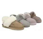 AUSTRALIAN SHEPHERD® 3-Way Style UGG Slippers Women Removable Wool Strap Slingback Muffin Fluffy - Goat Grey / AU Ladies 4 / AU Men 2 / EU 35
