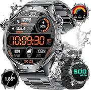 HIRREO Military Smart Watch for Men, 1.85'' HD Large Screen Smartwatch, Flashlight/5ATM Waterproof/800mAh/100+ Sports Fitness Tracker Watch, Pedometer Mens Smart Watches for Android iOS Compatible