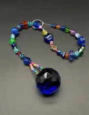 Beaded Suncatcher Multicolored Blue Crystal Prism Hanging Patio Decor Yard Art