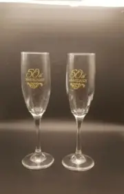 Hortense B. Hewitt Co. 50th Anniversary Champagne Toasting Flutes, Set of 2 NIB