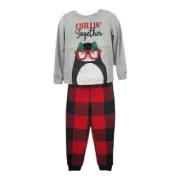 4T Penguin Pajamas Grey Long Sleeve Penguin Top with Plaid Pj Bottoms