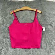 NWT Old Navy Womens Pink Cropped Rib Knit Tank Top Basic Plus Sz 2X Built in Bra
