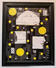 DISSECT Paper collage Original outsider Artist WOOD FRAME face head polka dot