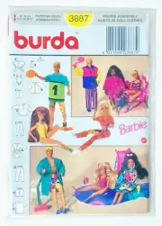 Barbie Ken Doll Clothes Sewing Pattern Burda 3887 Athletic Leisure Swimsuit