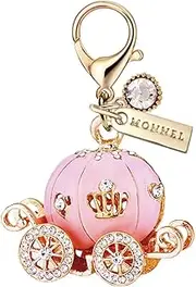 [Monnel] MC472 Princess Pumpkin Carriage Lobster Clasp Crystal 3D Charm for Women with Velvet Bag (Pink,1 Piece), 4.8 cm (L) X 1.8 cm (W) X 4 cm (H), Zinc Alloy Metal Rhinestone Crystal Enamel Handmade