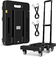 Folding Sack Truck with Brakes, Transport Trolley 226 kg, Folding Sack Truck with 6 Universal Wheels, Platform Trolley with Adjustable Drawbar, 2 Flexible Ropes, Low Noise Transport Trolley