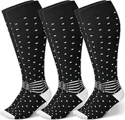 IRAMY Wide Calf Compression Ankle Support Socks 3 Pairs Plus Size Coolmax Wicking Knee High Nurse Running Diabetic Socks