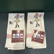 (2) Jingles & Joy Embroidered Hand Towels - Shopper With Poodle And Presents