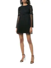 Aidan by Aidan Mattox Crew Neck Illusion Sleeve A-Line Zipper Back Floral Lace