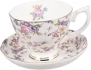 HEALEEP 1 Set Elegant Bone China Coffee Cup and Saucer Set Practical Afternoon Tea Kitchen Supply Ergonomic Design Smooth Rim Multi Purpose Use