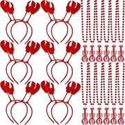 VioraWhite 36 Pcs Crawfish Mardi Gras Beads Necklace and Lobster Headbands Set Crayfish Necklace Decor Lobster Claws Hair Hoops Crab Boil Party Supplies for Parade Holiday Party Cosplay Supplies