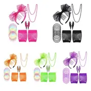 80s Neon Accessories Disco Costume Gloves Headband Retro Hip Hop Dress Up
