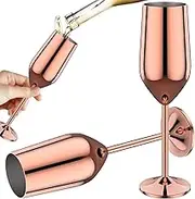 Abizarch Champagne Flutes-Stainless Steel Champagne Glasses Set of 2，Champagne Flutes, Stainless Steel Prosecco Glasses 6oz/200ml Copper Wine Glasses for Party Office Wedding Anniversary(Rose Gold)
