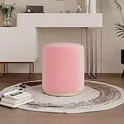 Modern Upholstered Stool, Bedroom Dressing Stool, Lounge Bar Chair, Round Small Stool, Flexible and Multi-purpose, Solid Wooden Frame, Suitable for Living Room/Bedroom(Pink)