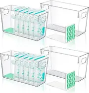 Chunful 4 Pack Breast Milk Storage Containers with L-shaped Dividers, Clear Plastic Bins, Fridge Organizers and Storage for Breast Milk, Formula, Pouches and Yogurts, 11 Long