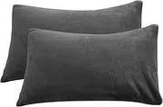 Fleece Pillow Cases Warm Flannel Pillowcases 48x74 cm for Winter Soft and Cozy Pillow Cover with Zipper Velvet Cushion Covers for Bedroom Home Decor Dark Grey 2 Pack Home