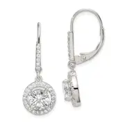 Sterling Silver Rhodium-Plated Polished Leverback Cz Earrings