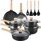Garlie 16Pcs Pots and Pans Set, Nonstick Black Granite Set, Cookware Sets Suitab