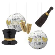 NEW YEAR'S EVE DELUXE PAPER LANTERNS & HONEYCOMB DECORATIONS (5) ~Party Supplies