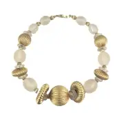 Pierre Cardin Satin Lucite & Gold Beaded Statement Necklace