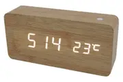 TODO White Led Wooden 3 Alarm Clock + Temperature Display Usb/Battery Wood Beige 6035