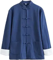[ZKQP] Cotton Linen Tai Chi Uniform Kung Fu Jacket Long Chinese Traditional Tang Suit Men Martial Art Jacket