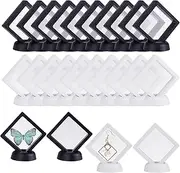 SICANAUO 24Pcs Floating Frame Display Case, Transparent PE Film Jewely Storage Box, Small Travel Ornament Organizer for Ring Necklace Bracelet Earring Dustproof Display Case Holder for Challenge Coin