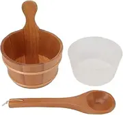 Sauna Bucket Ladle Set Leakage Proof Steam Room Wooden Barrel with Plastic Liner for SPA Swimming Pool 4L