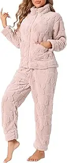 [cheibear] Womens Pajama Sets Flannel Long Sleeve Soft Winter Warm Lounge Set PJ Set with Pockets