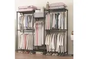 Adjustable Heavy Duty Garment Rack for Clothes and Shoe Storage - Black