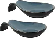 LOPUNER 2pcs Ceramic Spoon Rest Ladle Holder for Kitchen Counter Dining Table Elegant Tabletop Decoration for Home Restaurant Use Smooth Touch Utensil Rest