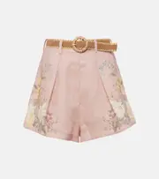 [Zimmermann] Zimmermann Waverly belted floral linen shorts AU 6 pink