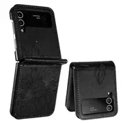 Galaxy Z Flip4 Wallet Case 3 Credit Card Slot ID Card Holder, PU Leather Flip Case - Black