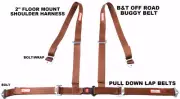 BUGGY SEAT BELT FLOOR MOUNT 4 PT 2" BOLT HARNESS COPPER RACERDIRECT.