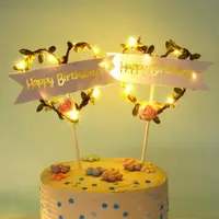 在飛比找ETMall東森購物網優惠-愛心花環燈蛋糕裝飾插件 七夕情人節心形燈蛋糕裝飾花環蛋糕插牌