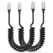 Coiled USB C to Lightning Cable, 2Pack USB Type C to Lightning Cable Retractable