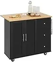 Storage Rack Shintenchi Rolling Kitchen Island Cart with Folding Drop Leaf Breakfast Bar Large Storage Cabinet Trolley on Wheels(Black-1 Cabinet 3)