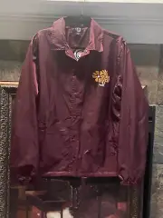 NEFF Mens Skateboard Jacket Snap Front Collared Sz Medium Burgundy Yellow Flower