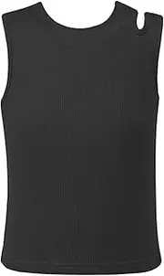 [FEESHOW] Kids Girls Ribbed Tank Tops Summer Casual Sports Sleeveless Shirts Workout Knit Cami Top Tees