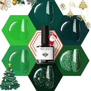 Modelones Green Gel Nail Polish Set, 6 Color Christmas Decoration Dark Green Glitter Gel Polish Kit Soak Off Forest Green Nail Polish Gel LED Nail Art Gel Nail Manicure Gifts for Women Girl DIY Salon