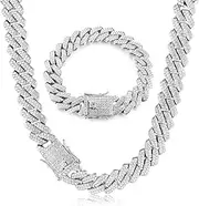 [Kakonia] Cuban Link Chain Iced Out for Men 14MM Miami Cuban Link Choker Necklace Bracelet 18K Gold Plated Bling Diamond Chain Bracelet Hip Hop Jewelry for Men Women