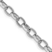 Solid 14K White Gold 18 inch 5mm Hand Polished with Ridged Edge Fancy Link Fancy Lobster Clasp Chain Chain