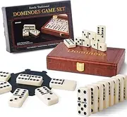 ZOOCEN Double 6 Pro Size Dominoes Set in Leatherette Case (28 Tiles with Spinner)