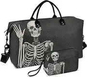 [YXYZRMY] Funny Skeleton Black Travel Duffel Bag Gym Bag Sports Tote Bag with Multiple Interior Pockets Shoulder Weekender Bag for Women Men with Toiletry Bag 20.5”x 7.9”x 13.8”, Multi-Colored, one size