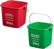 Small Red and Green, Detergent and Sanitizing Bucket - 3 Quart Cleaning Pail - Set of 2 Square Containers