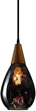 Siet Hammered Glass Pendant Light Fixture, Dining Room Wood Ceiling Hanging Lamp, Mini E27
