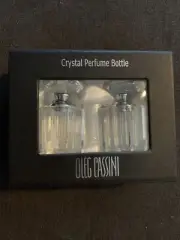 Oleg Cassini Crystal Perfume Bottle Set - Heart Tops - New in Box