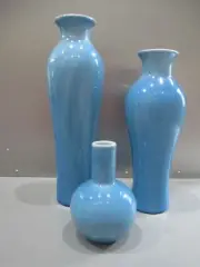 TOZAI Set of Three (3) Turquoise White Vases NEW Ceramic Pottery Sale!!