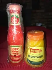 2 NOS Vintage 1974 SHARP Prod. LIBBY'S KETCHUP & MOREHOUSE MUSTARD CANDLES Label